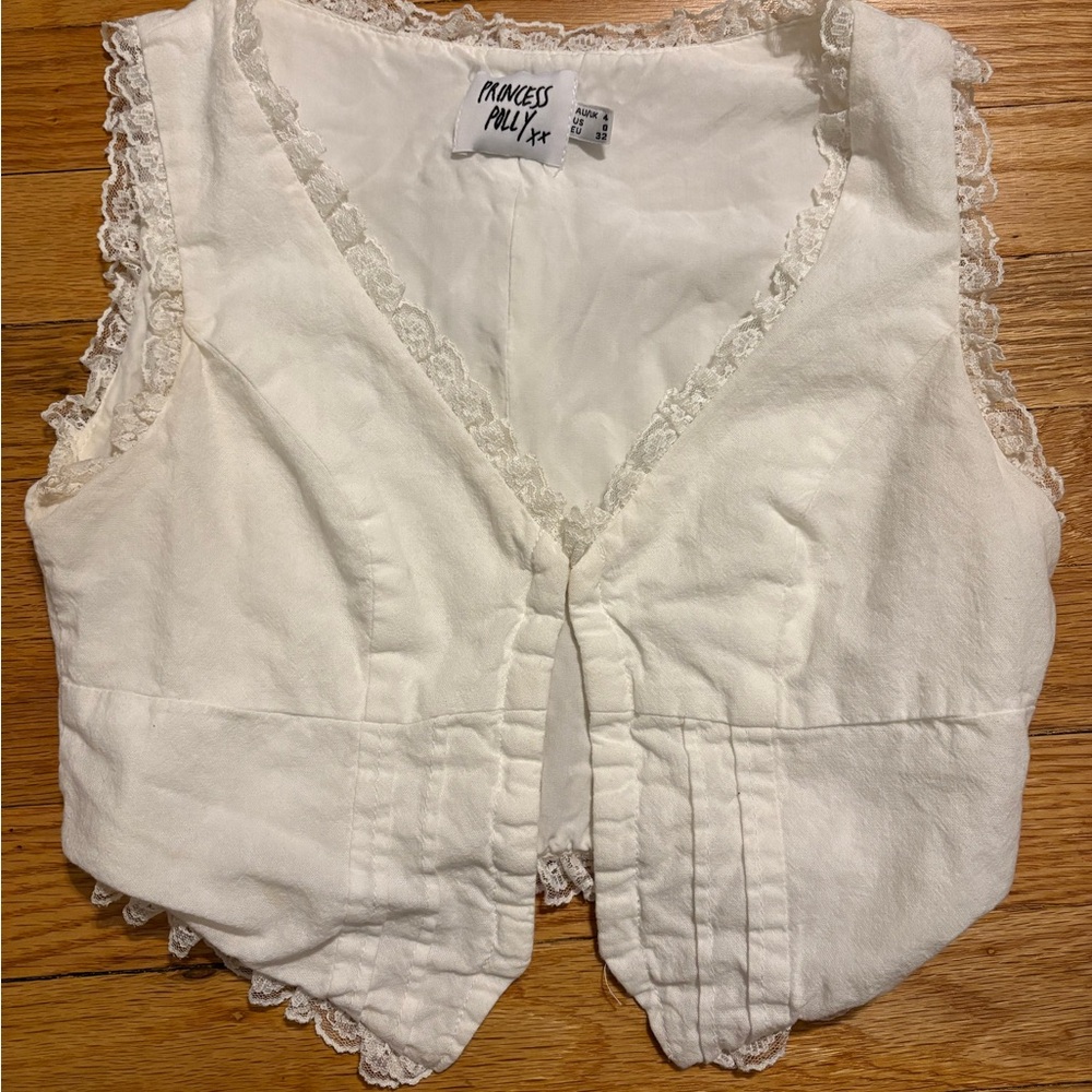Princess Polly Cream Lace Trim Blouse